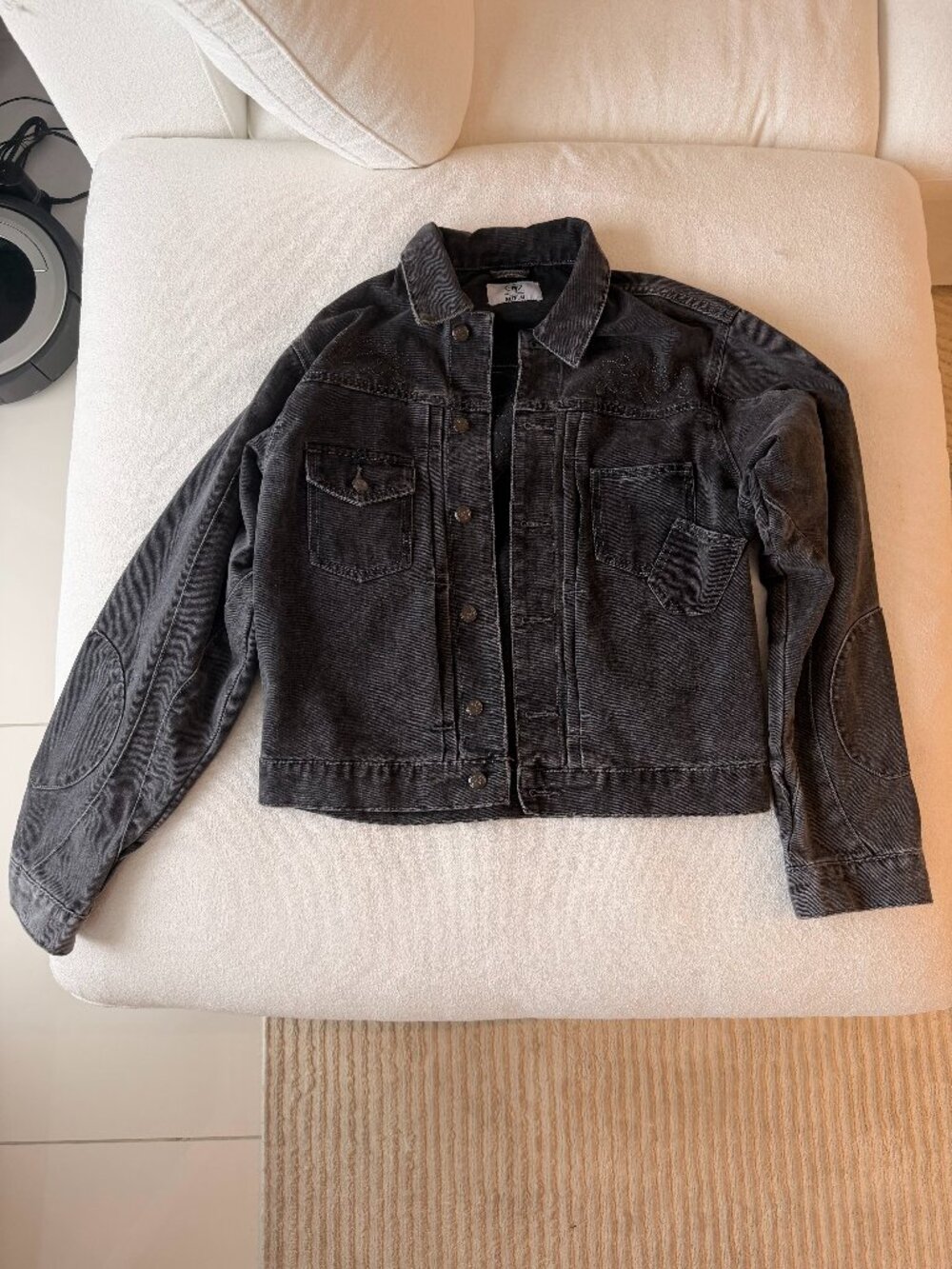 Project Shall Prevail Washed Black Embroidered Denim Jacket